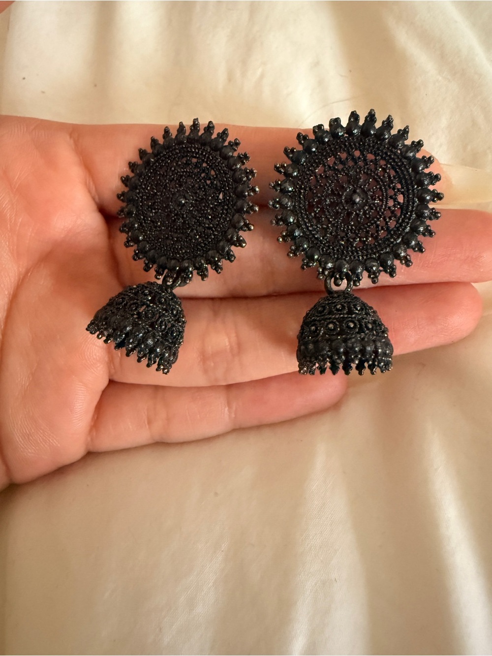 NWT Black Filigree Jhumka Drop Earrings